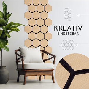 8er Set Akustikpaneele Wandpaneele Hexagon Wabe 76 x 62 cm Natur Eiche Holz 3D