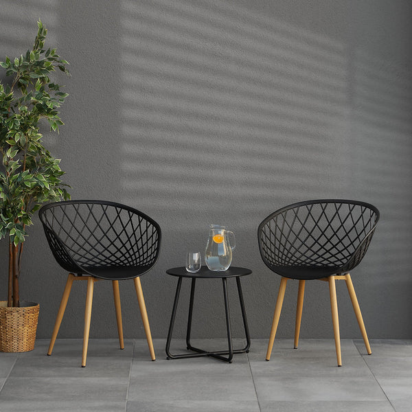 Gartenstuhl mit Armlehnen 2er Set Schwarz Kunststoff Küchenstühle