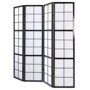 4 fach Holz Paravent Raumteiler schwarz