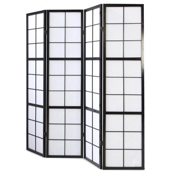 4 fach Holz Paravent Raumteiler schwarz