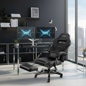 Racing office chair Comodo with footrest, black/black