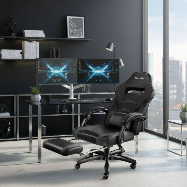Racing office chair Comodo with footrest, black/black