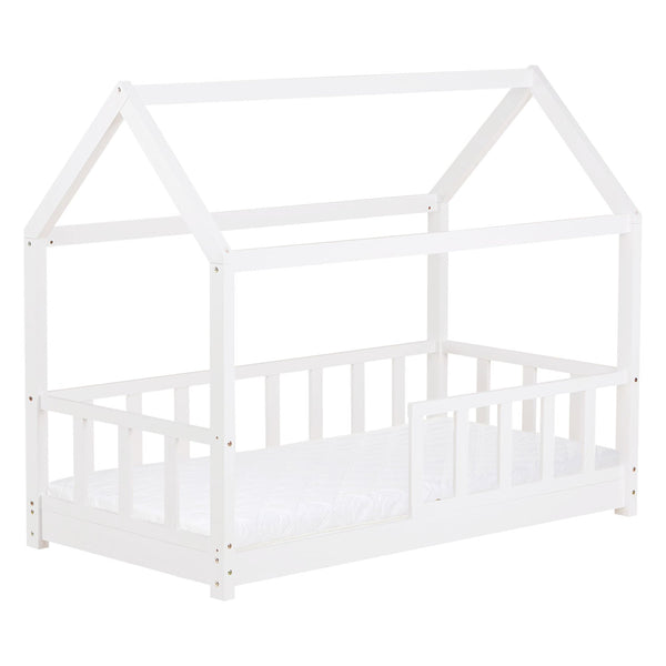 Kinderbett 80x160 cm mit Matratze Hausbett mit Rausfallschutz Montessori Lattenrost