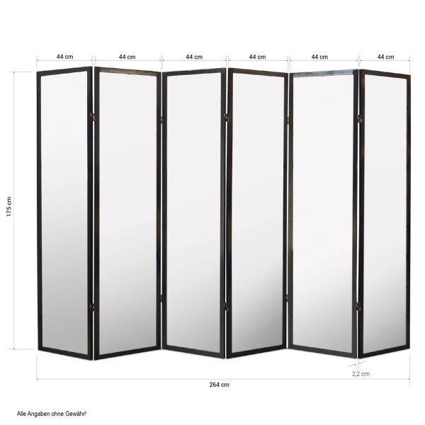 6 fach Holz Paravent Raumteiler schwarz