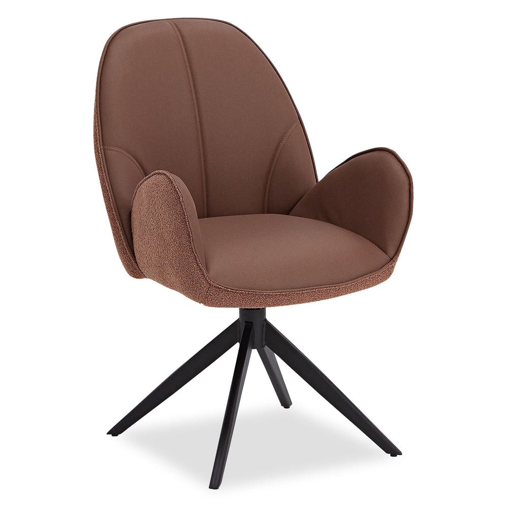 Polsterstuhl Bouclé Leder Braun | drehbar | mit Armlehnen | Küche Esszimmer Büro