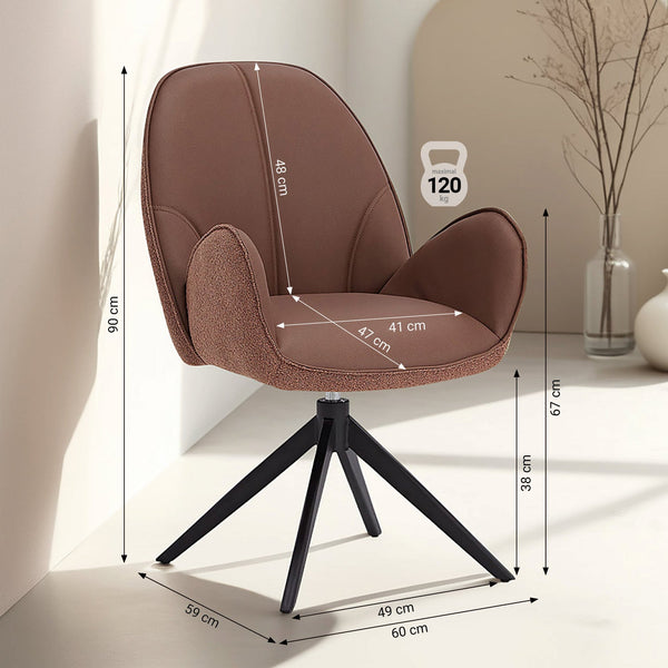 Polsterstuhl Bouclé Leder Braun | drehbar | mit Armlehnen | Küche Esszimmer Büro