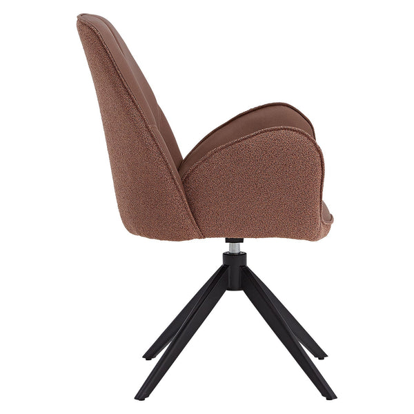 Polsterstuhl Bouclé Leder Braun | drehbar | mit Armlehnen | Küche Esszimmer Büro
