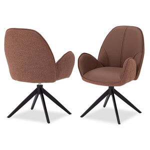 Polsterstuhl Bouclé Leder Braun | drehbar | mit Armlehnen | Küche Esszimmer Büro