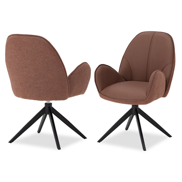 Polsterstuhl Bouclé Leder Braun | drehbar | mit Armlehnen | Küche Esszimmer Büro