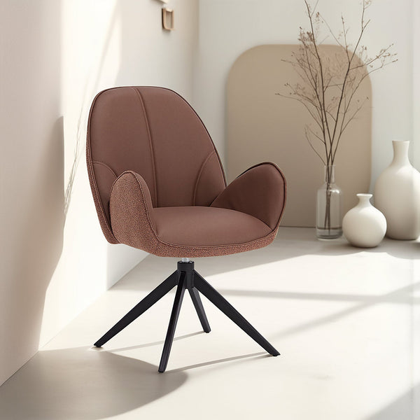 2x Polsterstuhl Bouclé Leder Braun | drehbar | mit Armlehnen | Küche Esszimmer Büro