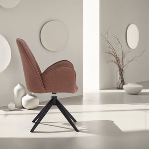 Polsterstuhl Bouclé Leder Braun | drehbar | mit Armlehnen | Küche Esszimmer Büro