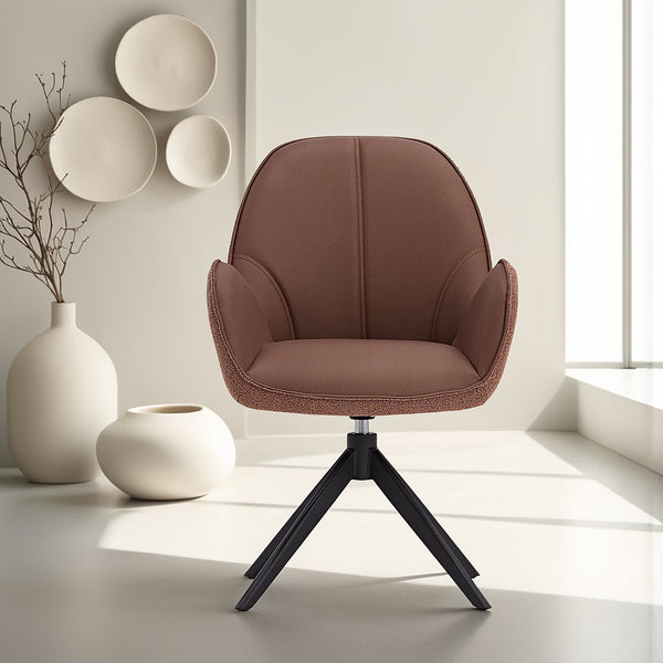 Polsterstuhl Bouclé Leder Braun | drehbar | mit Armlehnen | Küche Esszimmer Büro