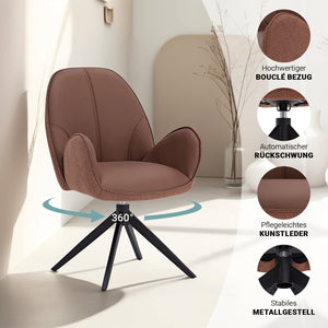 2x Polsterstuhl Bouclé Leder Braun | drehbar | mit Armlehnen | Küche Esszimmer Büro