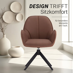 2x Polsterstuhl Bouclé Leder Braun | drehbar | mit Armlehnen | Küche Esszimmer Büro