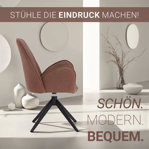 Polsterstuhl Bouclé Leder Braun | drehbar | mit Armlehnen | Küche Esszimmer Büro