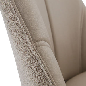 Polsterstuhl Bouclé Leder Beige Almond Milk einzeln drehbar mit Armlehnen