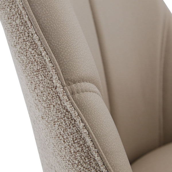 Polsterstuhl Bouclé Leder Beige Almond Milk einzeln drehbar mit Armlehnen