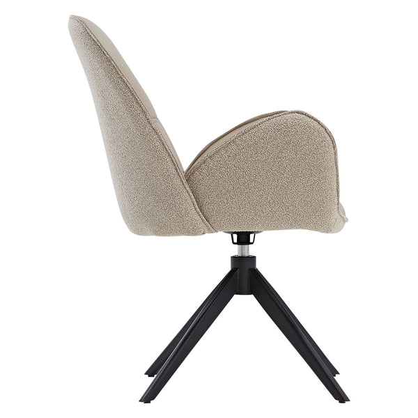 Polsterstuhl Bouclé Leder Beige Almond Milk einzeln drehbar mit Armlehnen