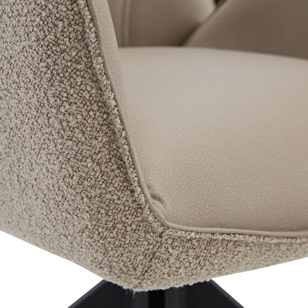 Polsterstuhl Bouclé Leder Beige Almond Milk einzeln drehbar mit Armlehnen