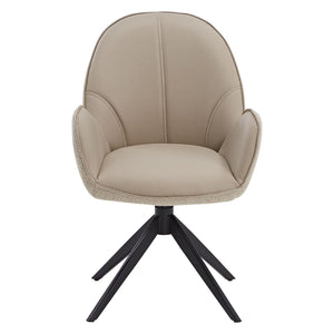 Polsterstuhl Bouclé Leder Beige Almond Milk einzeln drehbar mit Armlehnen