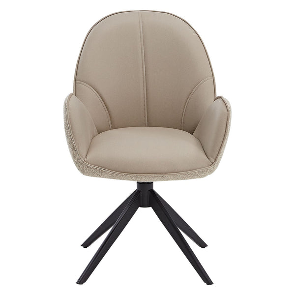 Polsterstuhl Bouclé Leder Beige Almond Milk einzeln drehbar mit Armlehnen