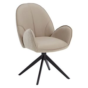 Polsterstuhl Bouclé Leder Beige Almond Milk einzeln drehbar mit Armlehnen