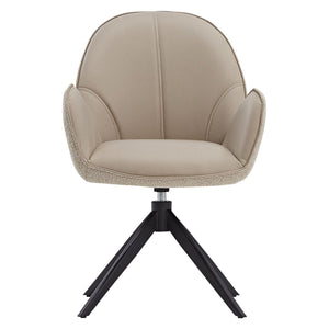 Polsterstuhl Bouclé Leder Beige Almond Milk einzeln drehbar mit Armlehnen