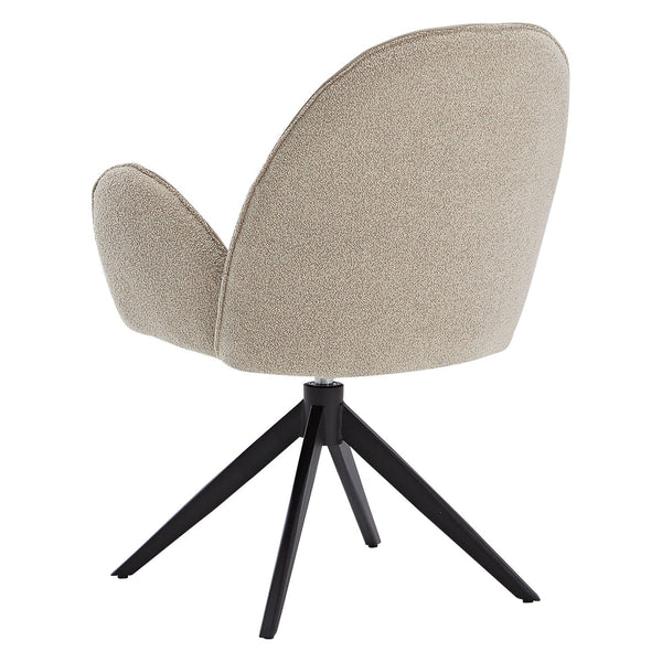Polsterstuhl Bouclé Leder Beige Almond Milk einzeln drehbar mit Armlehnen