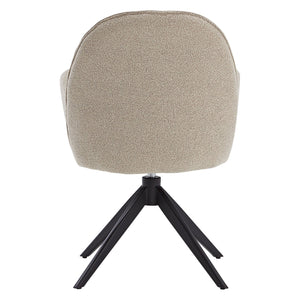 Polsterstuhl Bouclé Leder Beige Almond Milk einzeln drehbar mit Armlehnen