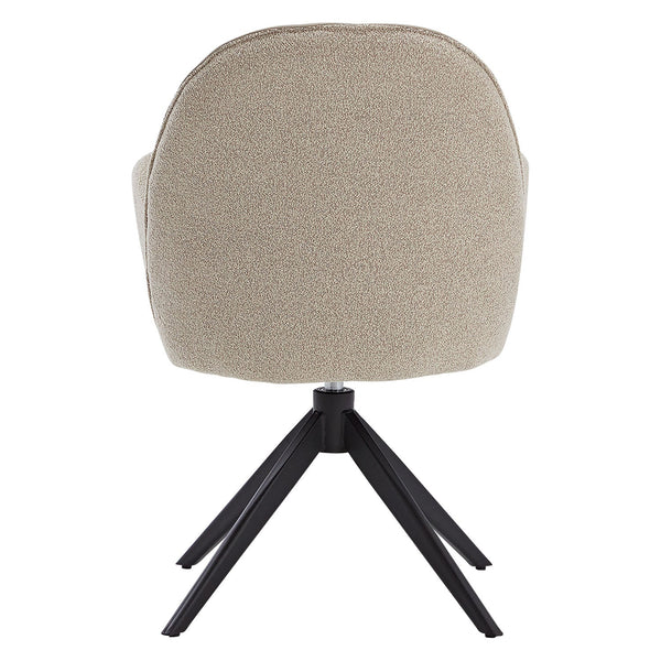Polsterstuhl Bouclé Leder Beige Almond Milk einzeln drehbar mit Armlehnen