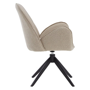 Polsterstuhl Bouclé Leder Beige Almond Milk einzeln drehbar mit Armlehnen