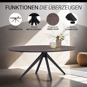 Esstisch Oval Industrial Style Schwarz Braun