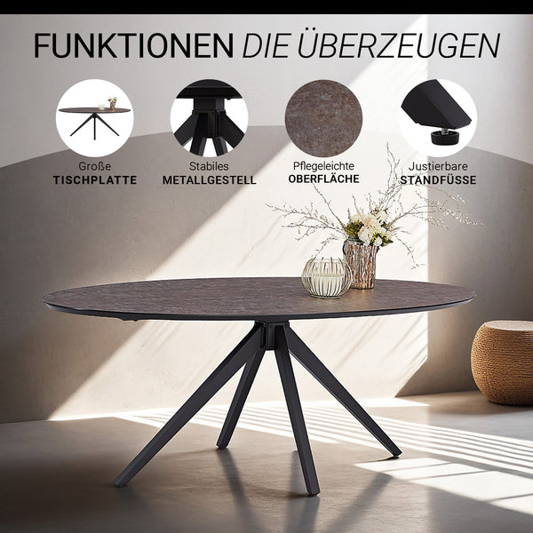 Esstisch Oval Industrial Style Schwarz Braun