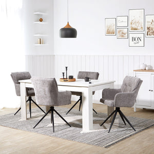 Polsterstuhl Leinen Grau | 2er Set | drehbar | mit Armlehnen | Küche Esszimmer Büro