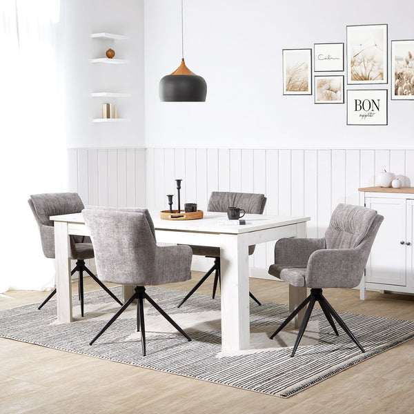Polsterstuhl Leinen Grau | 2er Set | drehbar | mit Armlehnen | Küche Esszimmer Büro