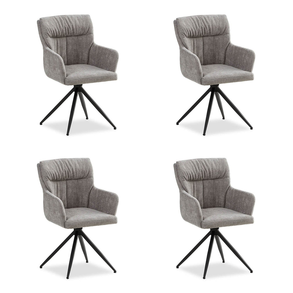 Polsterstuhl Leinen Grau | 4er Set | drehbar | mit Armlehnen | Küche Esszimmer Büro