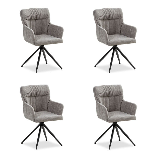 Polsterstuhl Leinen Grau | 4er Set | drehbar | mit Armlehnen | Küche Esszimmer Büro