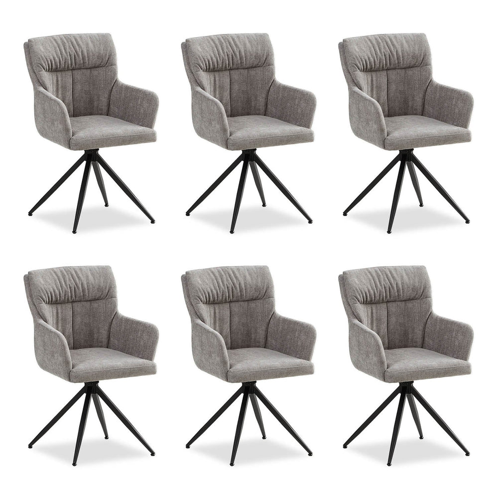 Polsterstuhl Leinen Grau | 6er Set | drehbar | mit Armlehnen | Küche Esszimmer Büro