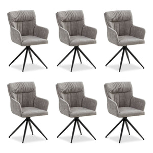 Polsterstuhl Leinen Grau | 6er Set | drehbar | mit Armlehnen | Küche Esszimmer Büro