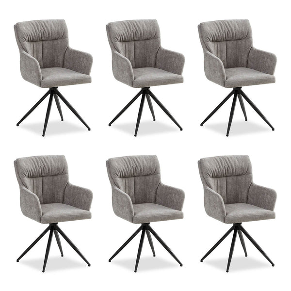 Polsterstuhl Leinen Grau | 6er Set | drehbar | mit Armlehnen | Küche Esszimmer Büro