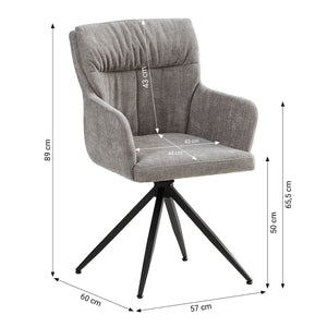 Polsterstuhl Leinen Grau | 6er Set | drehbar | mit Armlehnen | Küche Esszimmer Büro