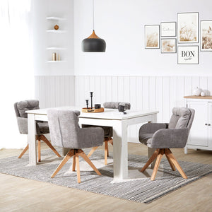 Polsterstuhl Leinen Grau mit Sitzkissen | 2er Set | drehbar | mit Armlehnen | Küche Esszimmer Büro