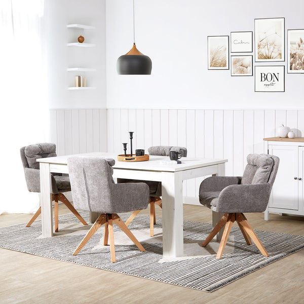 Polsterstuhl Leinen Grau mit Sitzkissen | 4er Set | drehbar | mit Armlehnen | Küche Esszimmer Büro
