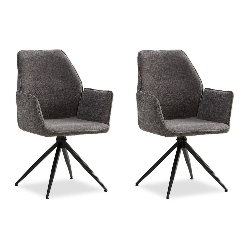 Polsterstuhl Chenille Wolle Grau | 2er Set | drehbar | mit Armlehnen | Küche Esszimmer Büro