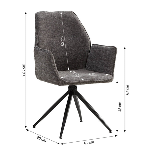 Polsterstuhl Chenille Wolle Grau | 2er Set | drehbar | mit Armlehnen | Küche Esszimmer Büro