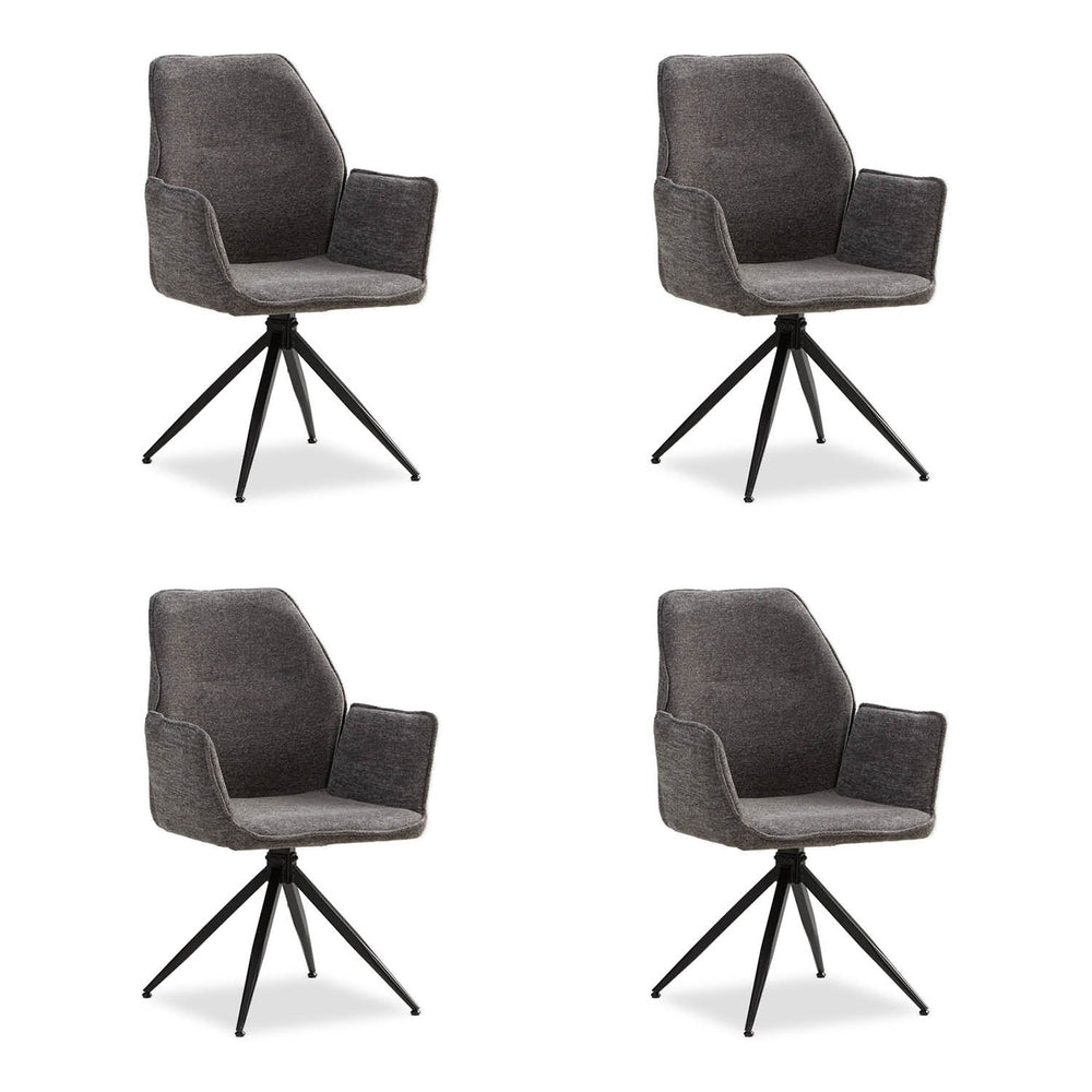 Polsterstuhl Chenille Wolle Grau | 4er Set | drehbar | mit Armlehnen | Küche Esszimmer Büro