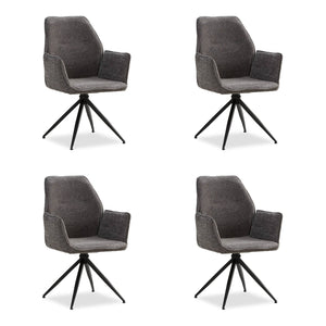 Polsterstuhl Chenille Wolle Grau | 4er Set | drehbar | mit Armlehnen | Küche Esszimmer Büro