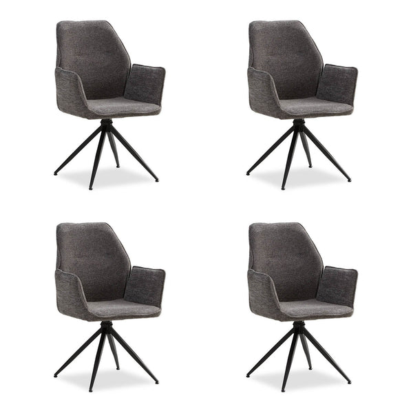 Polsterstuhl Chenille Wolle Grau | 4er Set | drehbar | mit Armlehnen | Küche Esszimmer Büro
