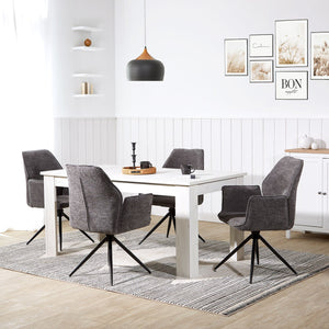 Polsterstuhl Chenille Wolle Grau | 4er Set | drehbar | mit Armlehnen | Küche Esszimmer Büro