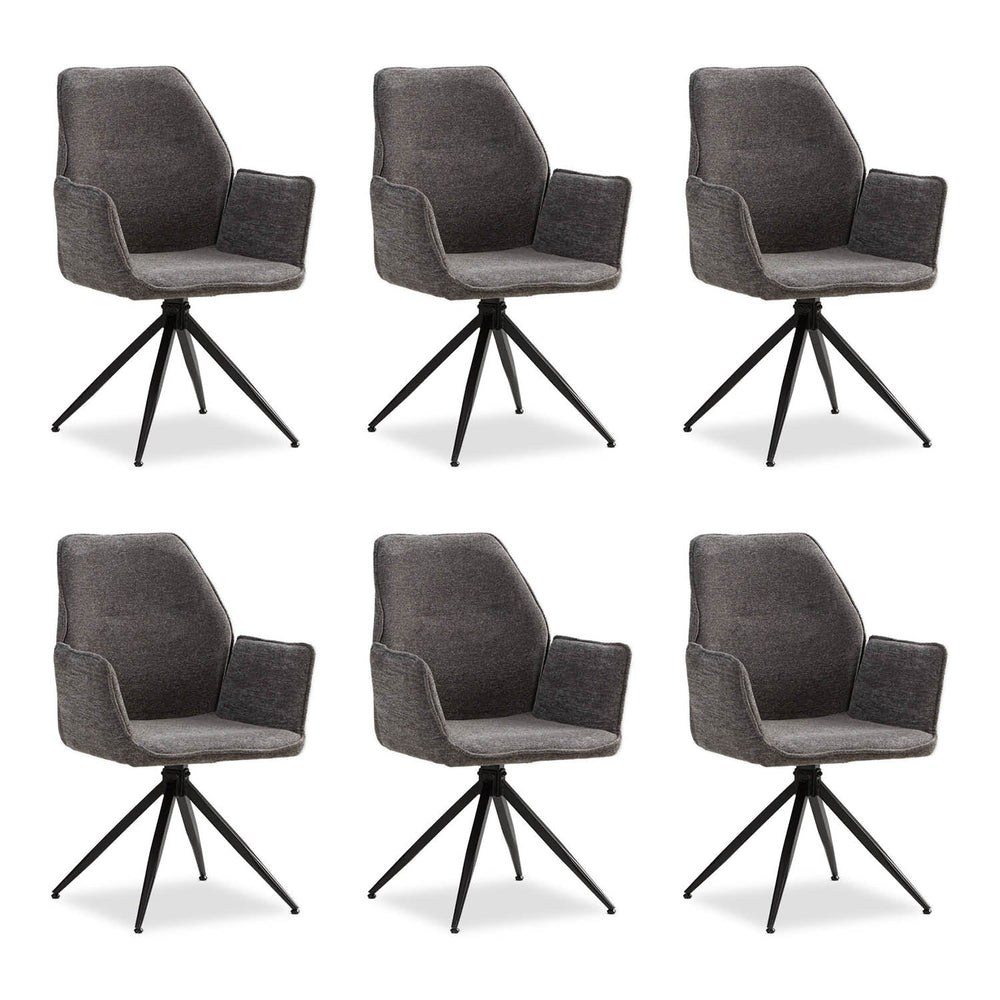 Polsterstuhl Chenille Wolle Grau | 6er Set | drehbar | mit Armlehnen | Küche Esszimmer Büro